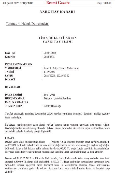 Yargıtaydan Emsal Karar Trafik Sigortası Davalarında Arabuluculuk Şartı Yok